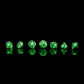 Skull's Grin Hollow Metal Dice Set-Glow in the dark green