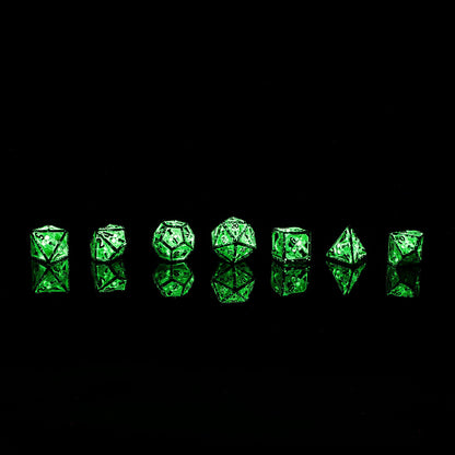 Skull's Grin Hollow Metal Dice Set-Glow in the dark green