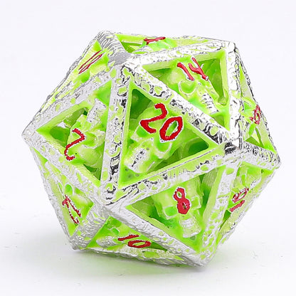 Skull's Grin Hollow Metal Dice Set-Glow in the dark green