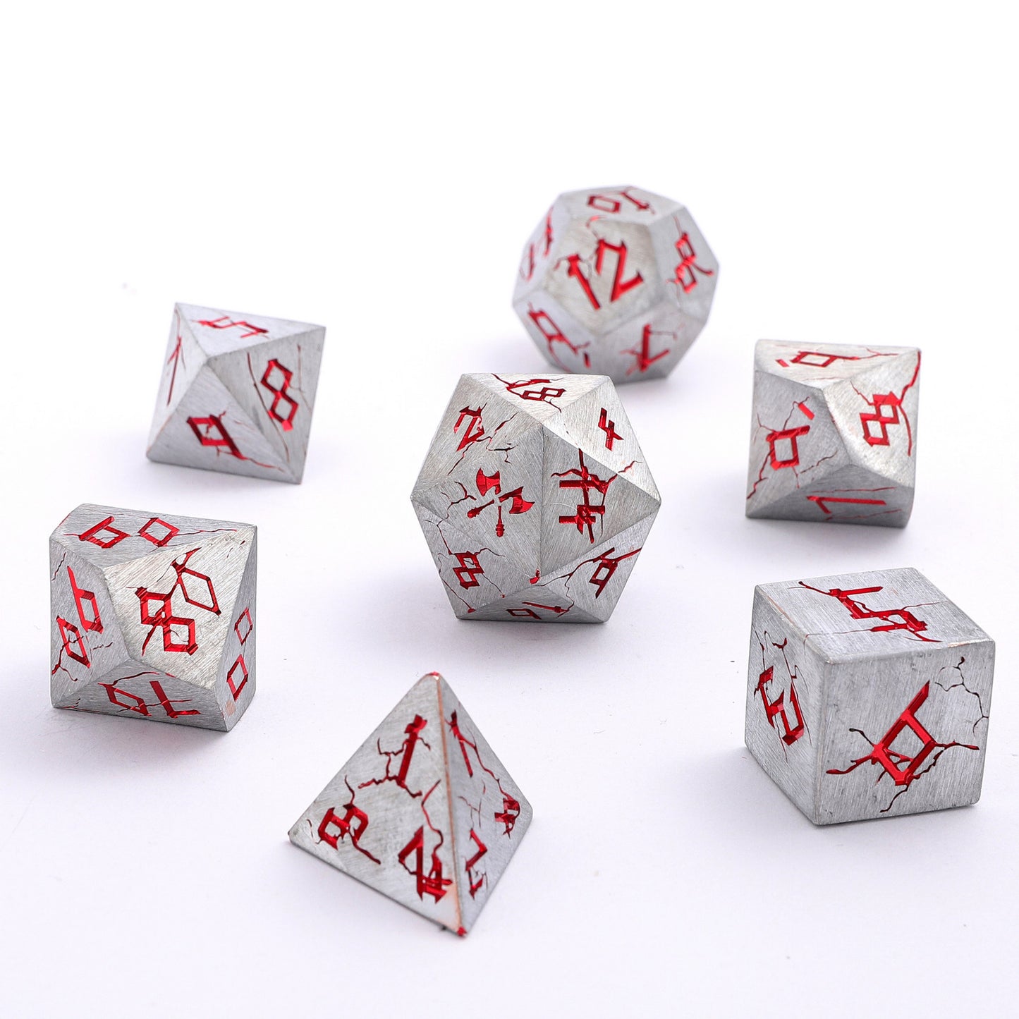Barbarian Solid Metal Polyhedral Dice Set - Brushed Red