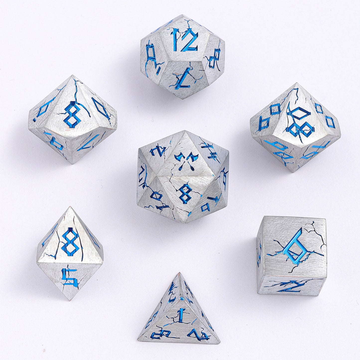 Barbarian Solid Metal Polyhedral Dice Set - Brushed Blue