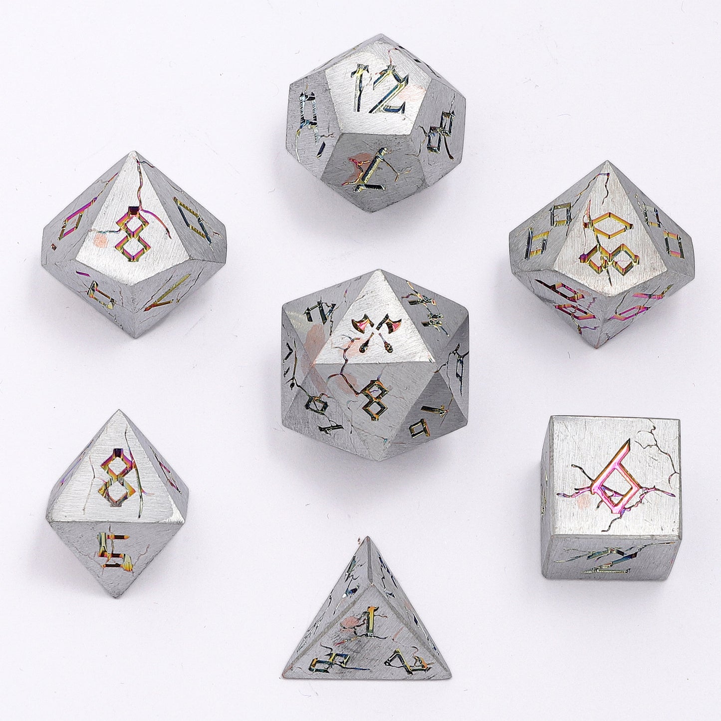 Barbarian Solid Metal Polyhedral Dice Set - Brushed Rainbow