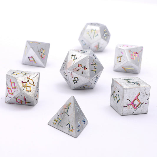 Barbarian Solid Metal Polyhedral Dice Set - Brushed Rainbow