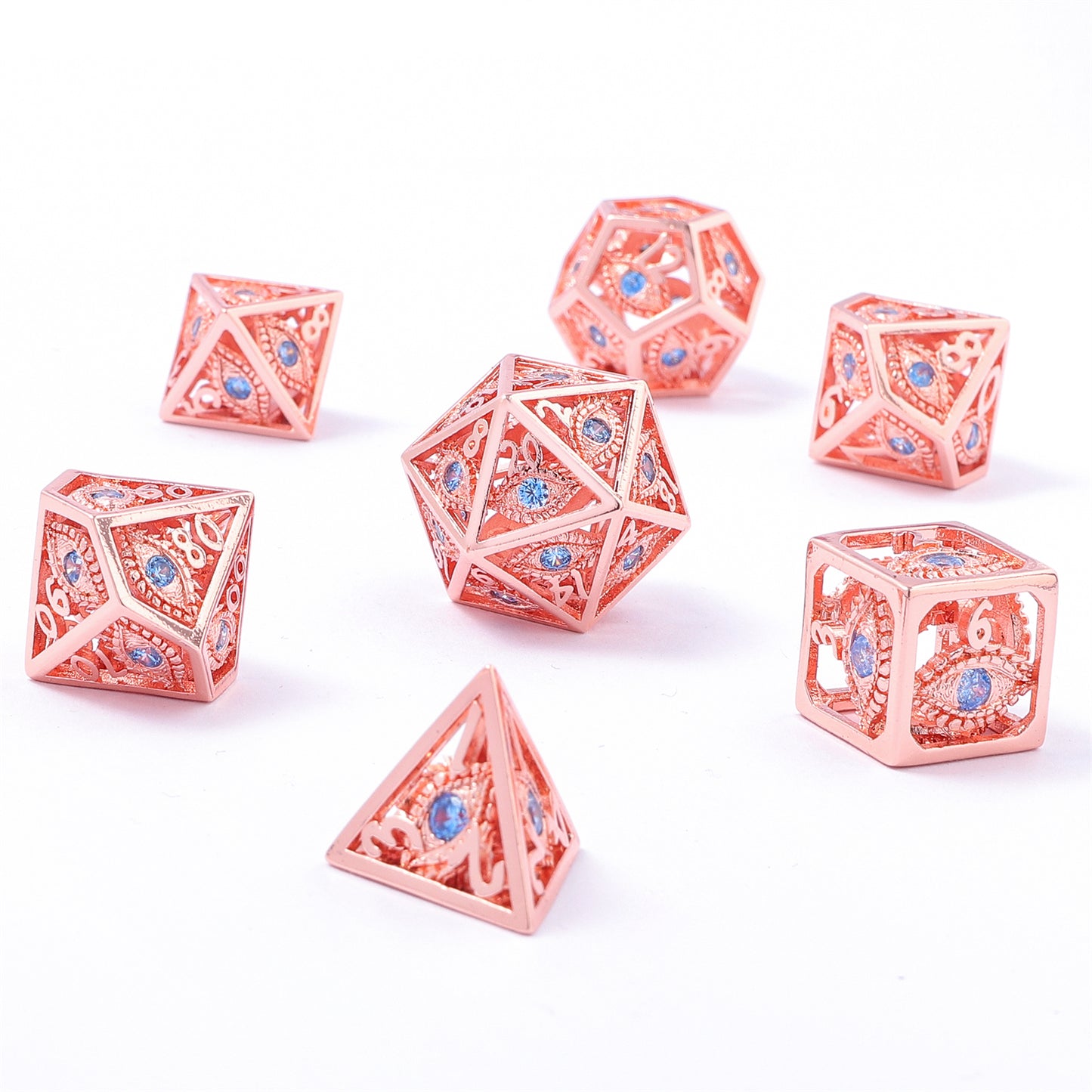 古代の銀と青い宝石のドラゴンアイダイスセット