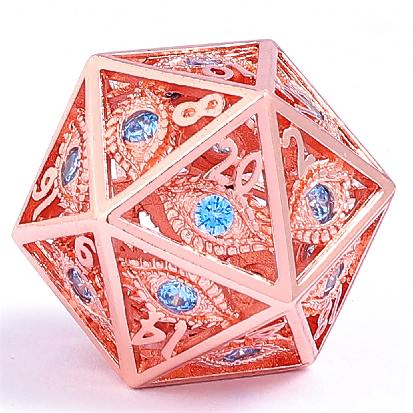 古代の銀と青い宝石のドラゴンアイダイスセット