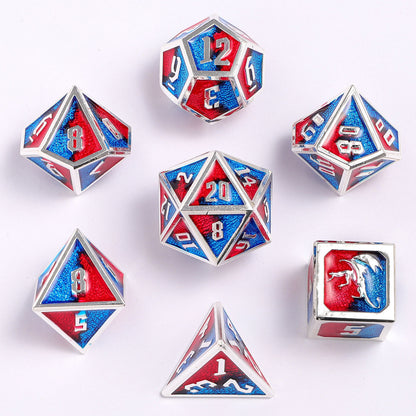 Draconis Silver w/Red&Blue Enamel RPG Dice Set