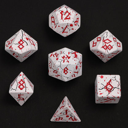 Barbarian Solid Metal Polyhedral Dice Set - Matt White w/Blood Splatter
