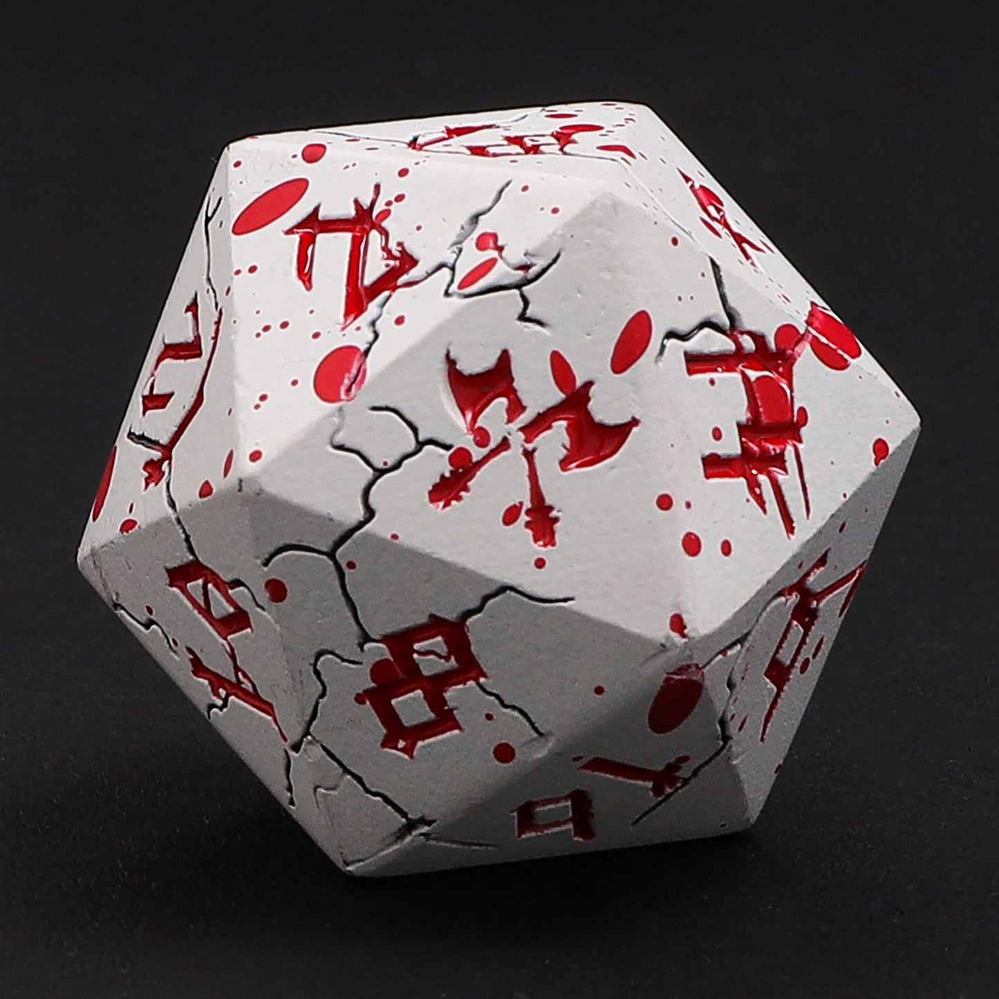 Barbarian Solid Metal Polyhedral Dice Set - Matt White w/Blood Spitters