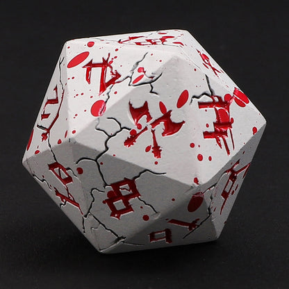 Barbarian Solid Metal Polyhedral Dice Set - Matt White w/Blood Splatter