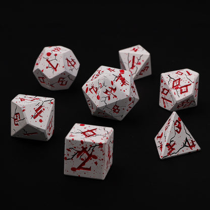 Barbarian Solid Metal Polyhedral Dice Set - Matt White w/Blood Splatter