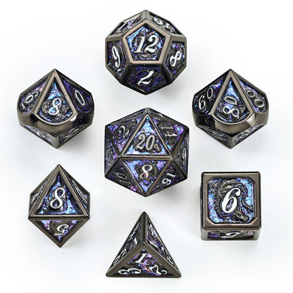 Solid Metal Dragon Dice Set - Gunmetal w/Purple