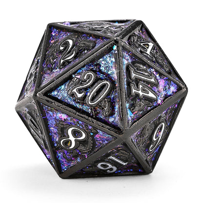 Solid Metal Dragon Dice Set - Gunmetal w/Purple