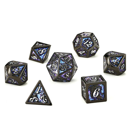 Solid Metal Dragon Dice Set - Gunmetal w/Purple