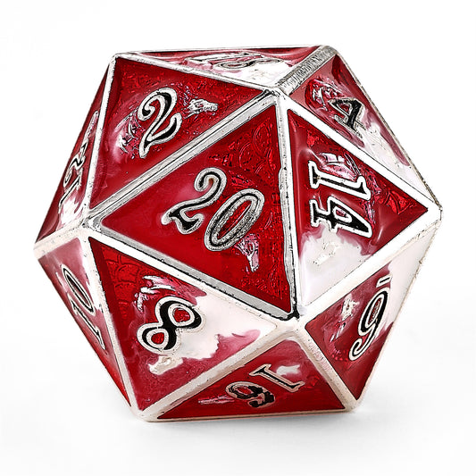 Solid Metal Dragon Dice Set - Silver w/Red&White