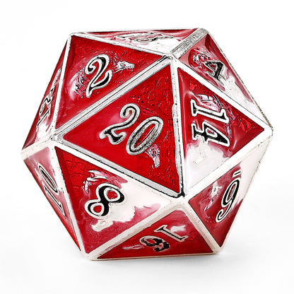 Solid Metal Dragon Dice Set - Silver w/Red&White