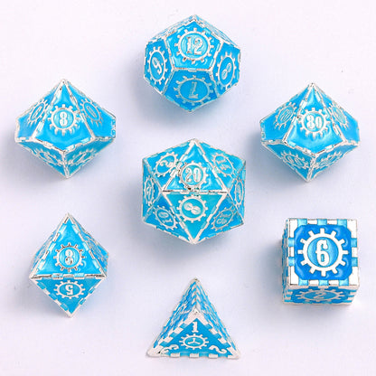 Gears of Fate Solid Metal Dice Set-Glow in the dark
