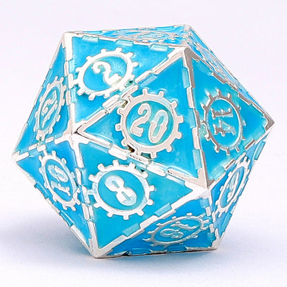 Gears of Fate Solid Metal Dice Set-Glow in the dark