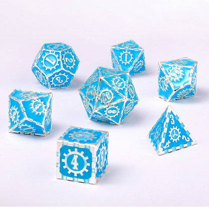 Gears of Fate Solid Metal Dice Set-Glow in the dark