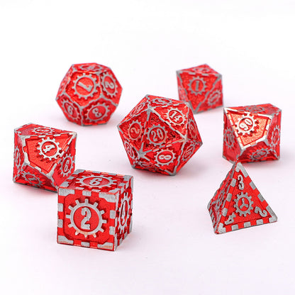 Gears of Fate Solid Metal Dice Set-Brushed Red