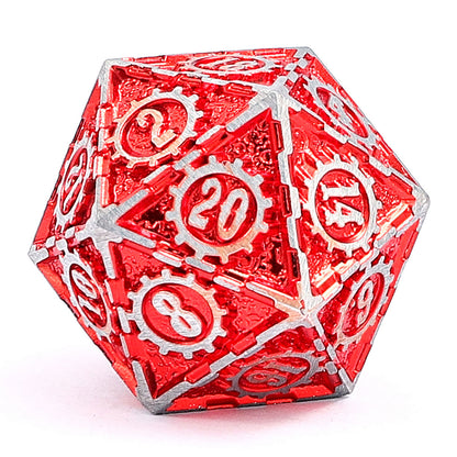 Gears of Fate Solid Metal Dice Set-Brushed Red