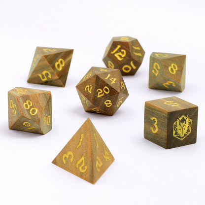 Dragon's Hoard 7 Piece RPG Wooden Dice Set-Green Sandalwood