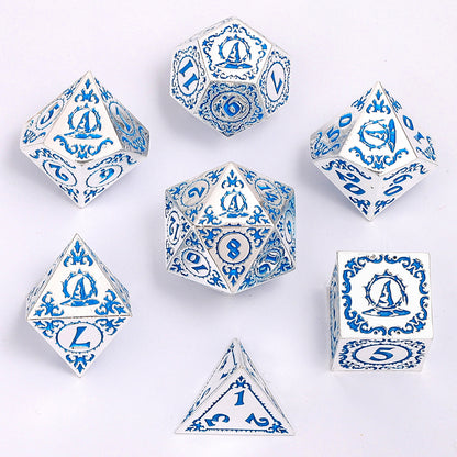 Wizard Solid Metal Polyhedral Dice Set -Silver w/Blue