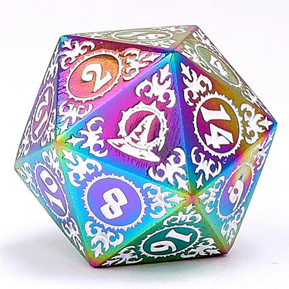Wizard Solid Metal Polyhedral Dice Set -Rainbow w/White