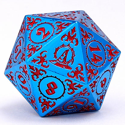 Wizard Solid Metal Polyhedral Dice Set -Blue w/Red