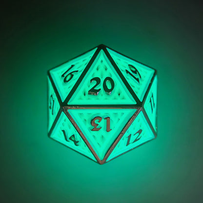 45mm Metal Behemoth Spindown D20 - Glow in the dark Blue