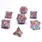 Fighter Solid Metal Polyhedral Dice Set-Rainbow w/UV-reactive Red