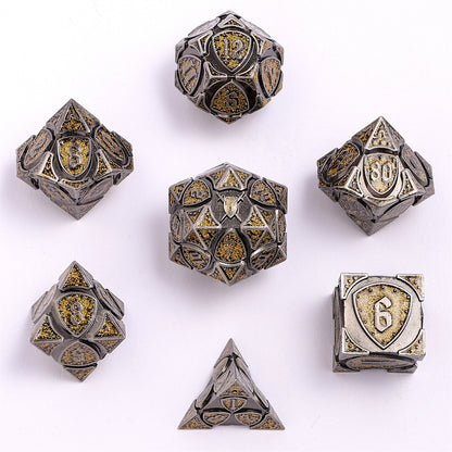 Fighter Solid Metal Polyhedral Dice Set-Ancient Silver w/Glitter Yellow
