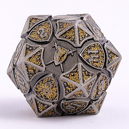 Fighter Solid Metal Polyhedral Dice Set-Ancient Silver w/Glitter Yellow