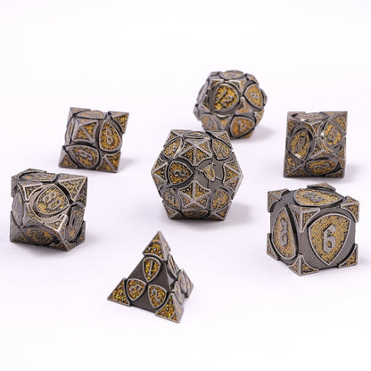 Fighter Solid Metal Polyhedral Dice Set-Ancient Silver w/Glitter Yellow