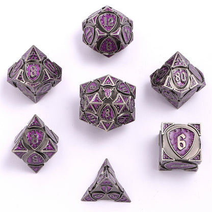 Fighter Solid Metal Polyhedral Dice Set-Ancient Silver w/Glitter Purple