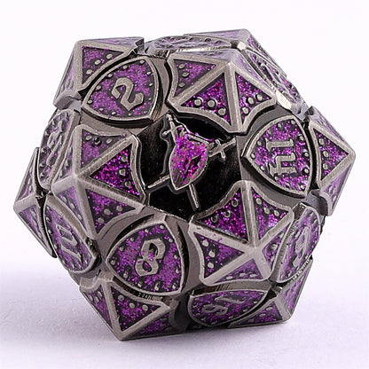 Fighter Solid Metal Polyhedral Dice Set-Ancient Silver w/Glitter Purple