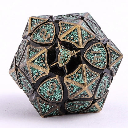 Fighter Solid Metal Polyhedral Dice Set-Ancient Bronze w/Glitter Green
