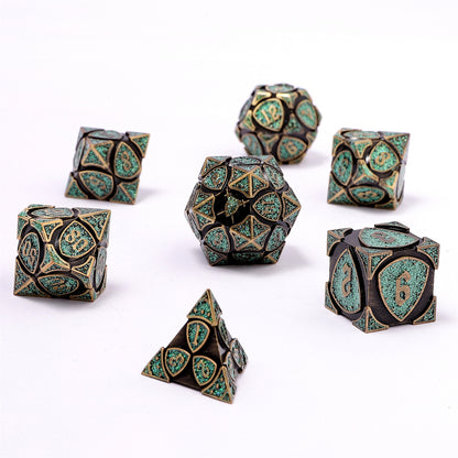 Fighter Solid Metal Polyhedral Dice Set-Ancient Bronze w/Glitter Green
