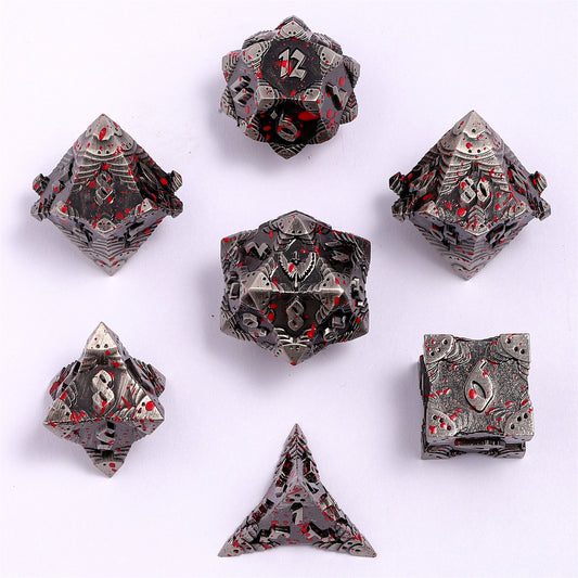 Paladin Solid Metal Polyhedral Dice Set-Ancient Silver w/Blood Splatter - HYMGHO Dice 