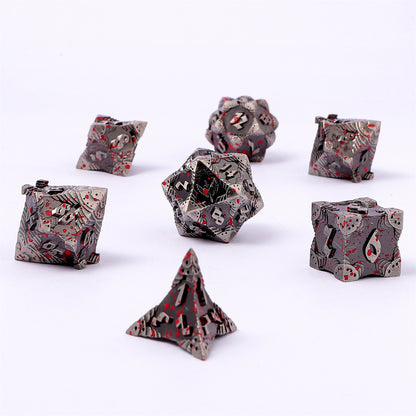 Paladin Solid Metal Polyhedral Dice Set-Ancient Silver w/Blood Splatter - HYMGHO Dice 