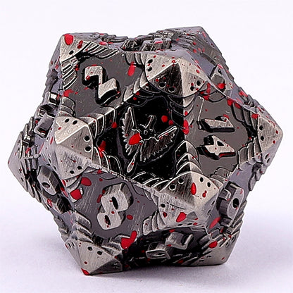 Paladin Solid Metal Polyhedral Dice Set-Ancient Silver w/Blood Splatter - HYMGHO Dice 