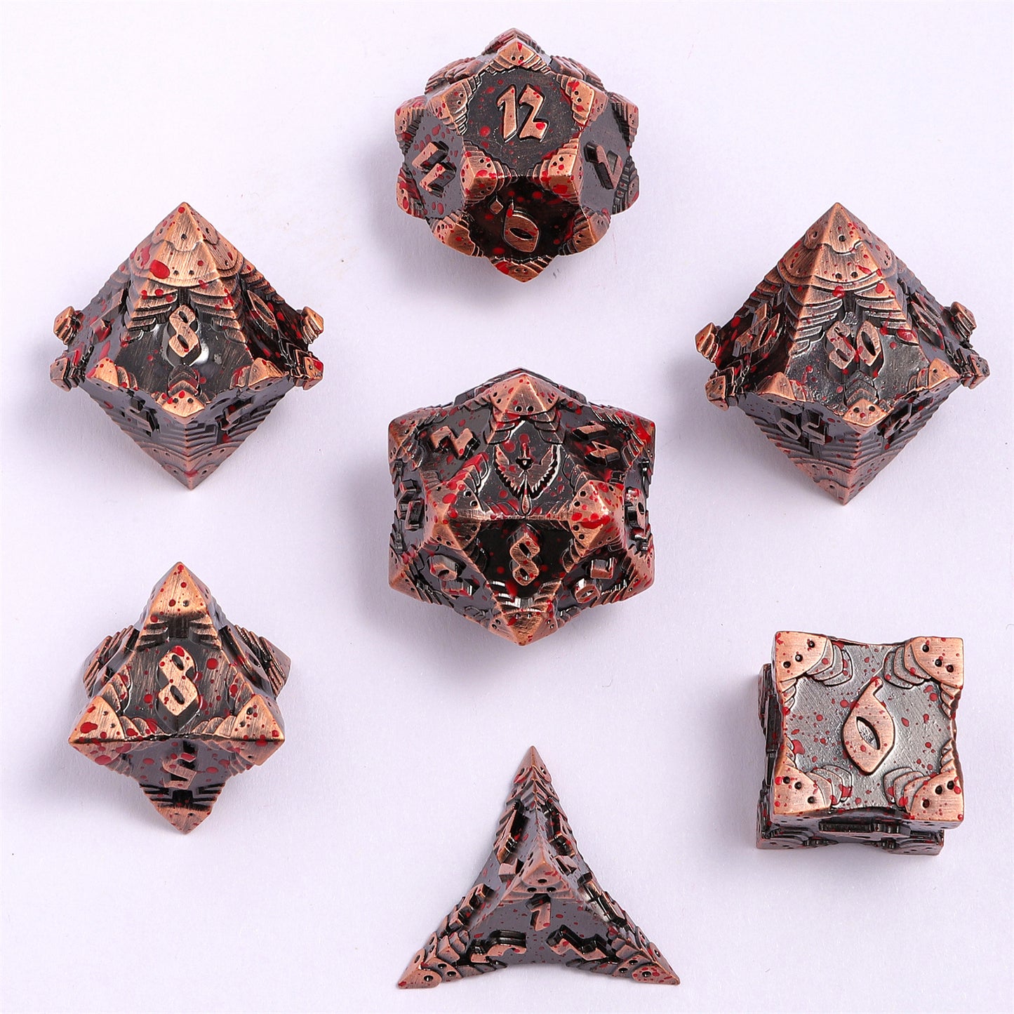 Paladin Solid Metal Polyhedral Dice Set-Ancient Copper w/Blood Splatter - HYMGHO Dice 