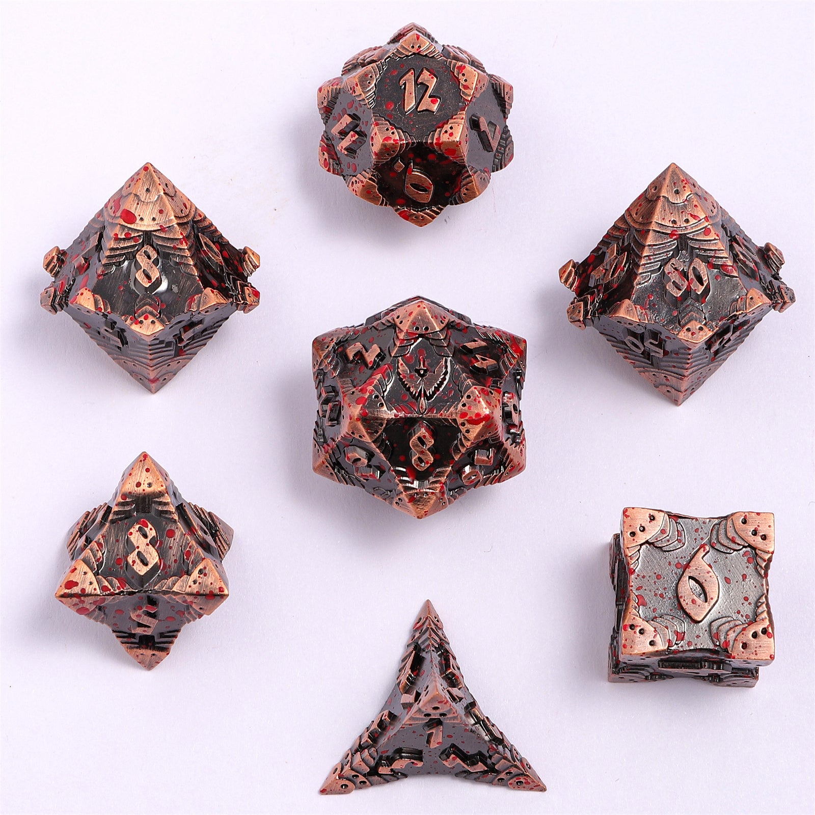 Paladin Solid Metal Polyhedral Dice Set-Ancient Copper w/Blood Splatter - HYMGHO Dice 