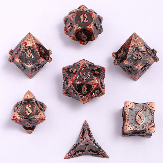 Paladin Solid Metal Polyhedral Dice Set-Ancient Copper w/Blood Splatter - HYMGHO Dice 