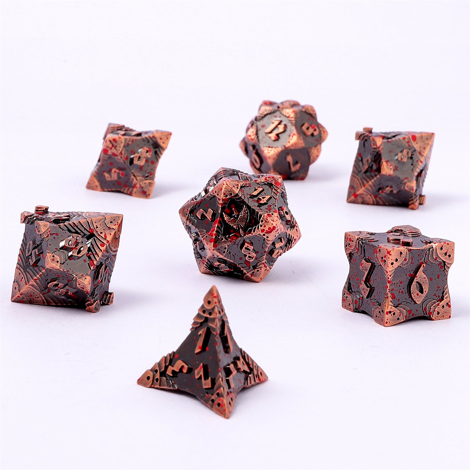 Paladin Solid Metal Polyhedral Dice Set-Ancient Copper w/Blood Splatter - HYMGHO Dice 
