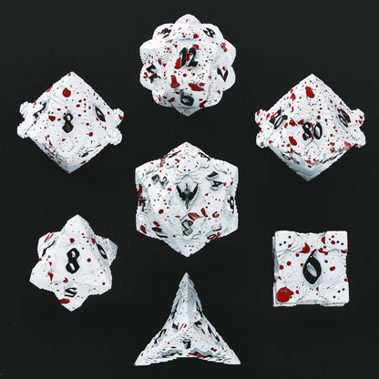 Paladin Solid Metal Polyhedral Dice Set-Matt White w/Blood Splatter