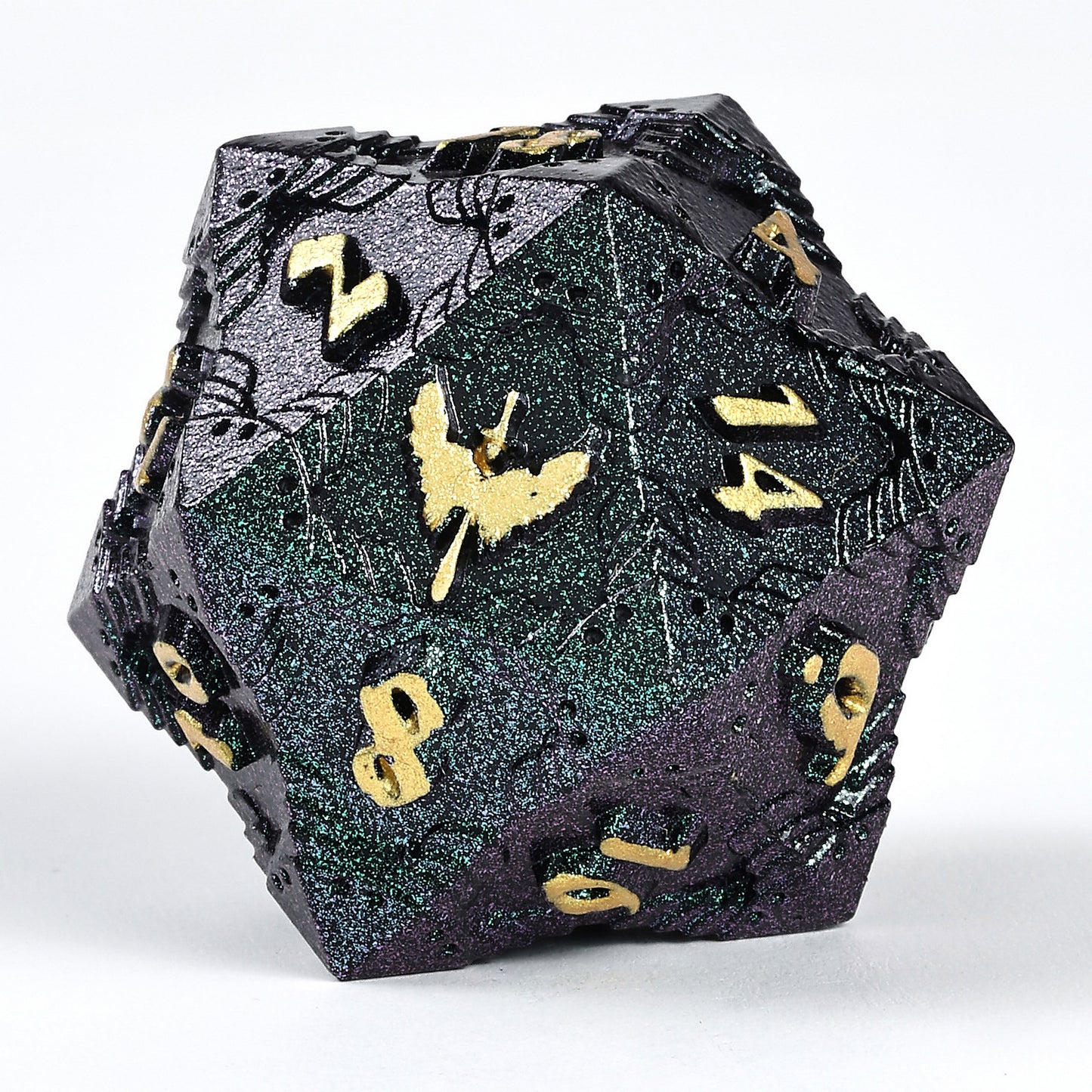 Paladin Solid Metal Polyhedral Dice Set-Gold w/Glitter Green