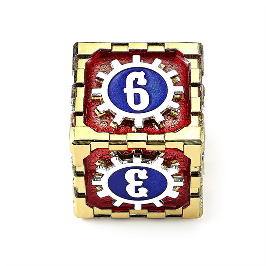 Mythic Size Cogcraft Fidget D6 Casino - Red Blue Silver and Gold