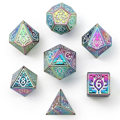 Druid Solid Metal RPG Dice Set - Rainbow w/White