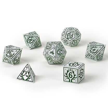 Druid Solid Metal RPG Dice Set - White w/Green