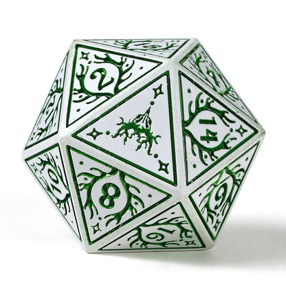 Druid Solid Metal RPG Dice Set - White w/Green
